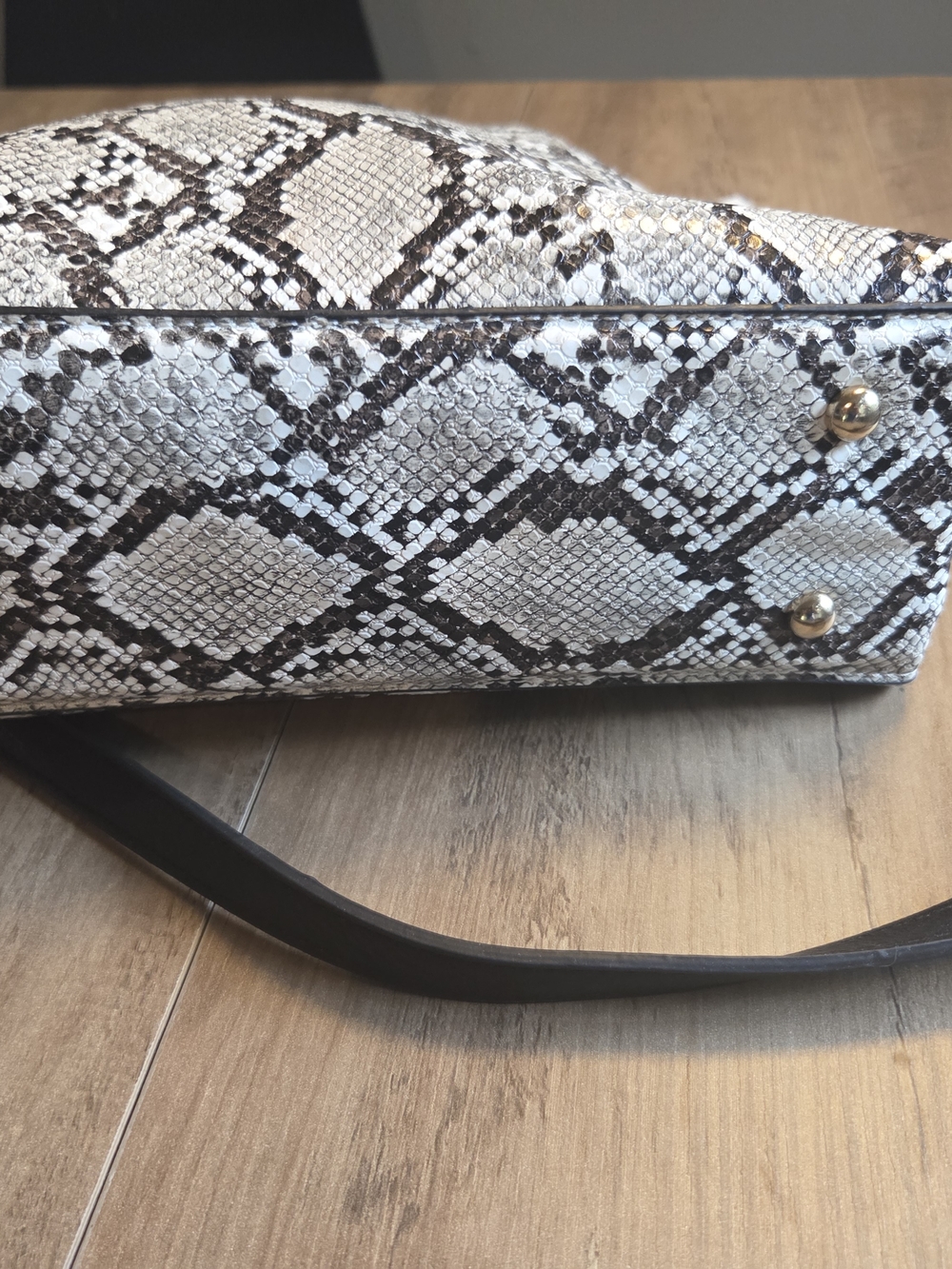 Vegan Python-Print Top Handle Crossbody Bag - Black/White - Picture 5 of 7